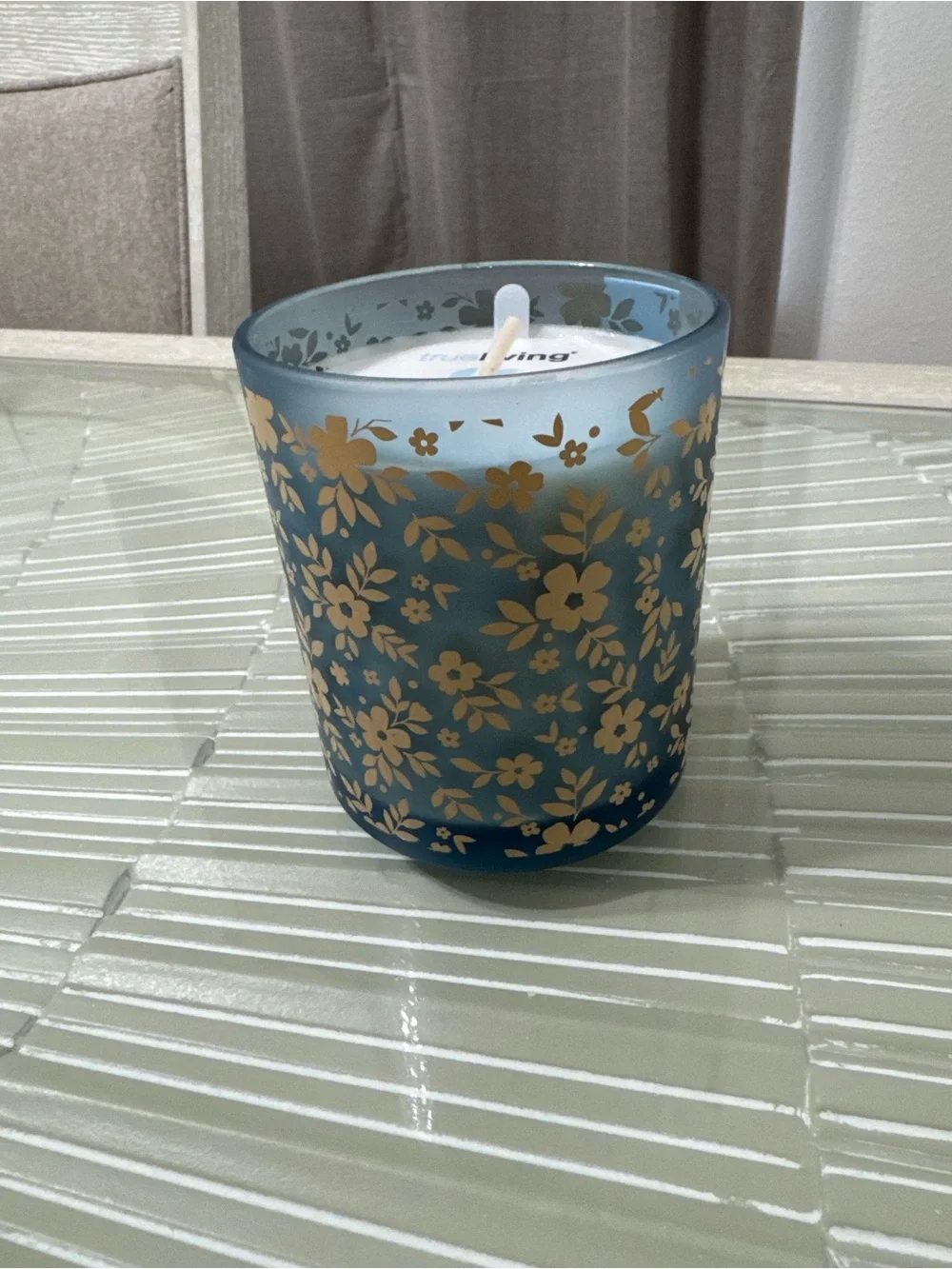 Fresh Bloom Scented Candle in Decorative Blue Glass